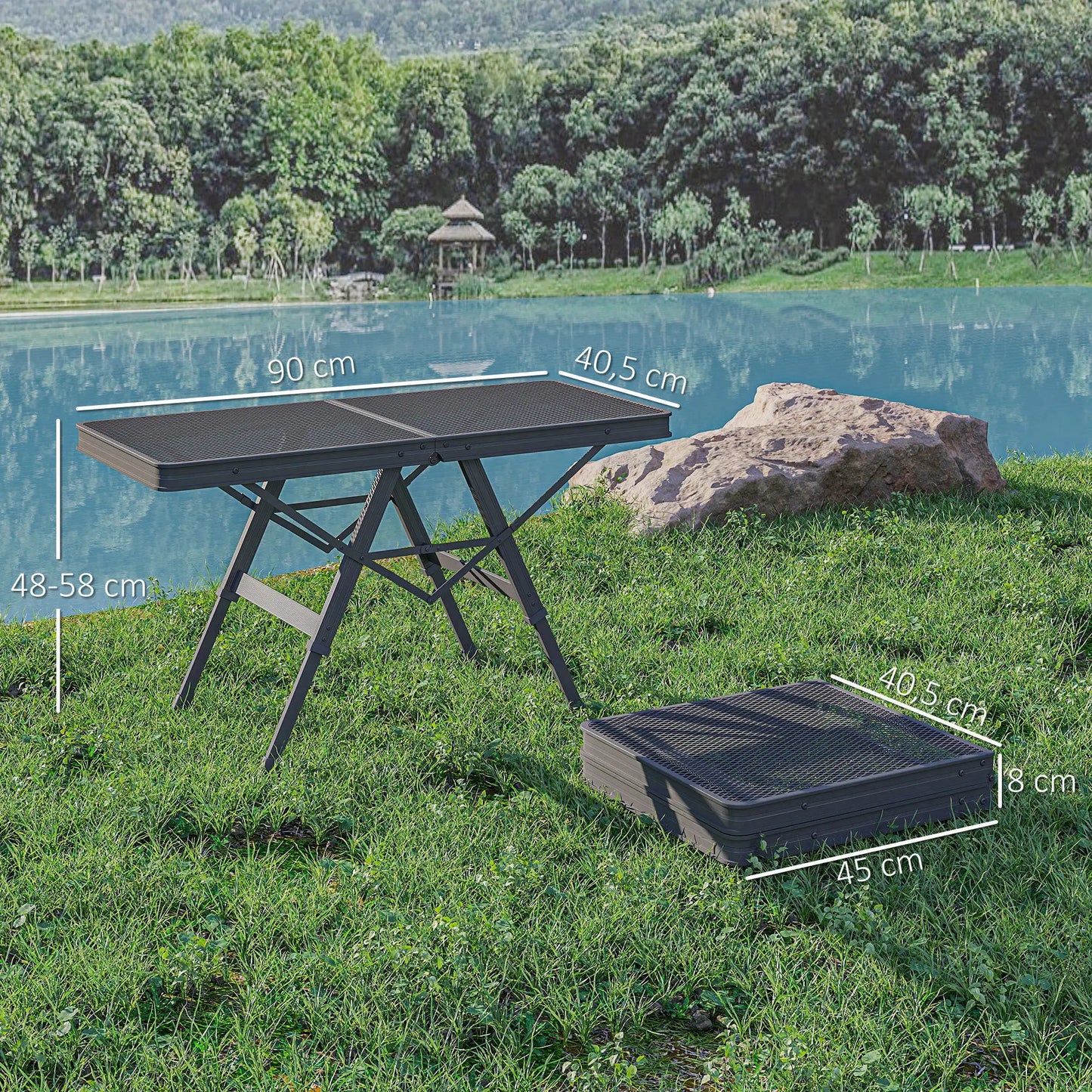 Nancy's Ghemme Picknicktafel - Campingtafel - Verstelbare Hoogte - Zwart - Staal / Aluminium