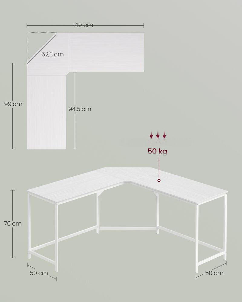 Nancy's Arzana Hoekbureau - Computertafel - Laptoptafel - Bureau - Wit - ± 150 x 150 x 75 cm