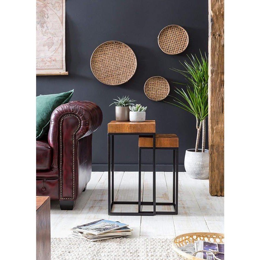 Nancy's Purade Salontafel Set - Bijzettafels - Koffietafel - Massief Sheesham Hout / Staal