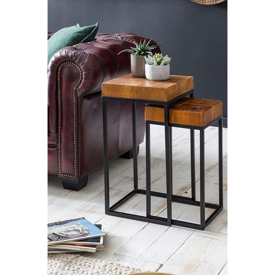 Nancy's Purade Salontafel Set - Bijzettafels - Koffietafel - Massief Sheesham Hout / Staal