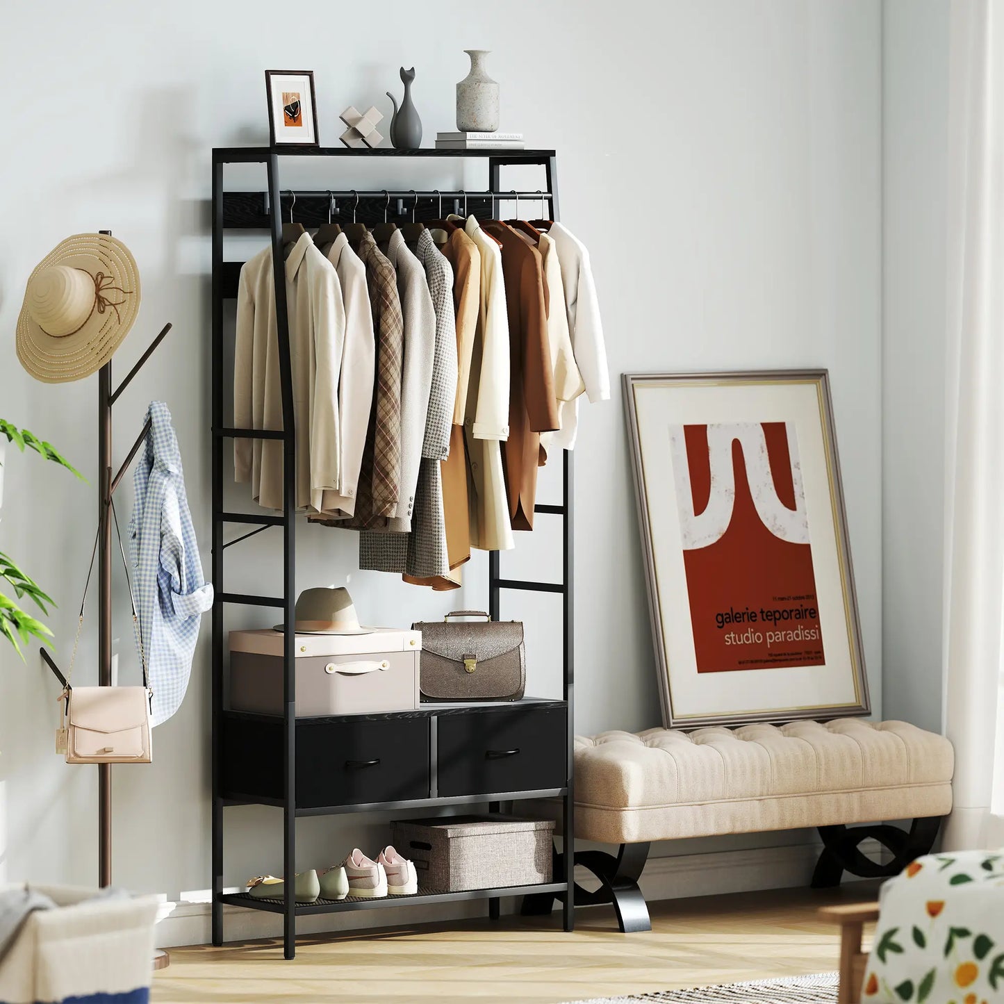 Nancy's Majano Wandgarderobe - Kledingrek - Garderobe - Schoenenrek - Zwart - Staal