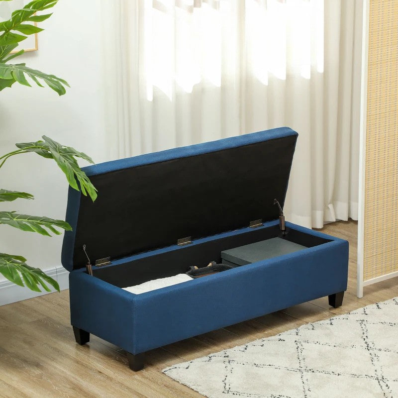 Nancy's Marghera Opbergbank - Bankje met opbergruimte - Blauw - Linnen - ± 125 x 50 x 40 cm