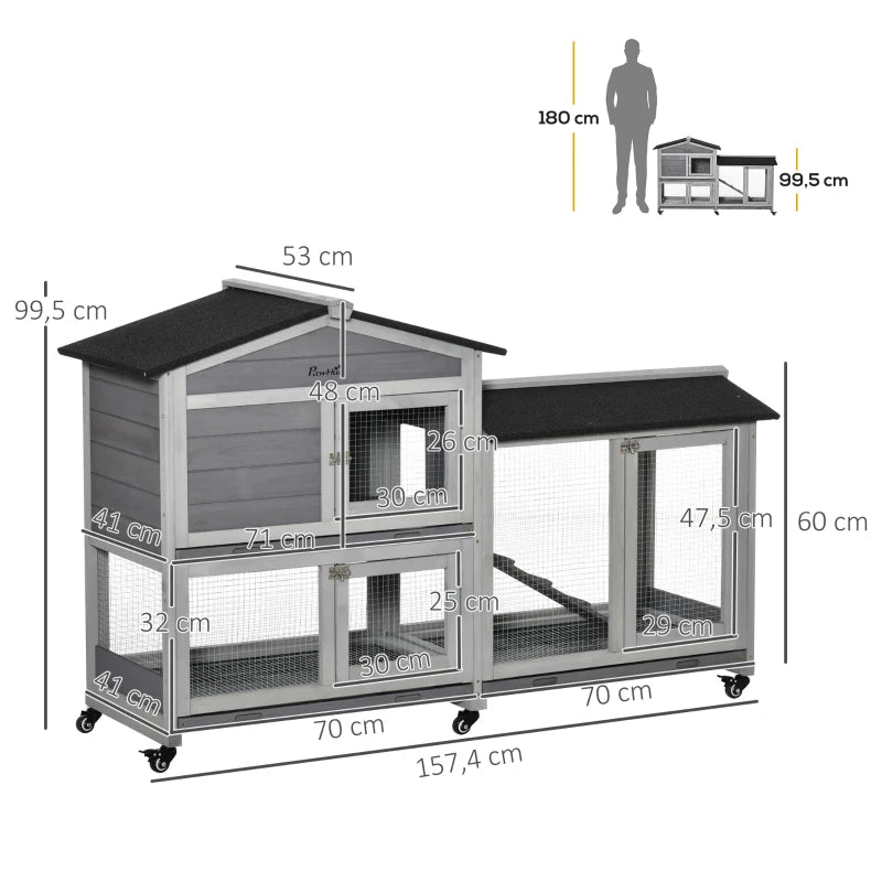 Nancy's Alcacovas Dierenverblijf - Dierenhok - Konijnenhok - Grijs - Spar - ± 160 x 50 x 100 cm