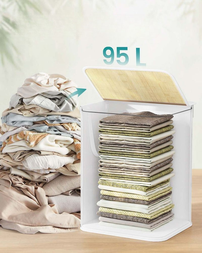 Nancy's Micigliano Wasmand - Wasbox - Uitneembare Waszak - Wit - Bamboe - 95 Liter