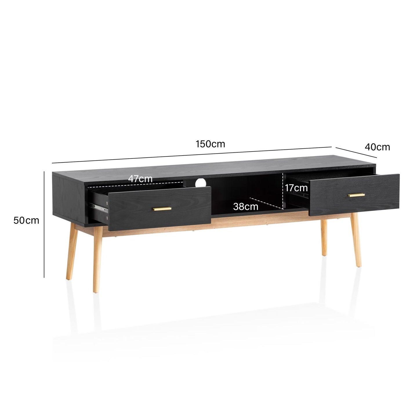 Nancy's Monguelfo TV Kast - TV Meubel - Lowboard - Zwart - Eikenhout - 150 x 40 x 50 cm