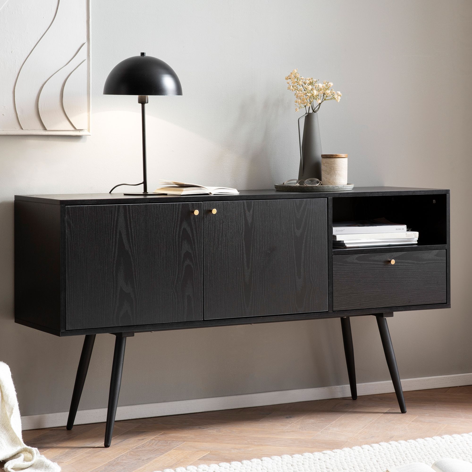 Nancy's Messejana Dresser - Storage cabinet - Sideboard - Black / Gold - 140 x 40 x 75 cm