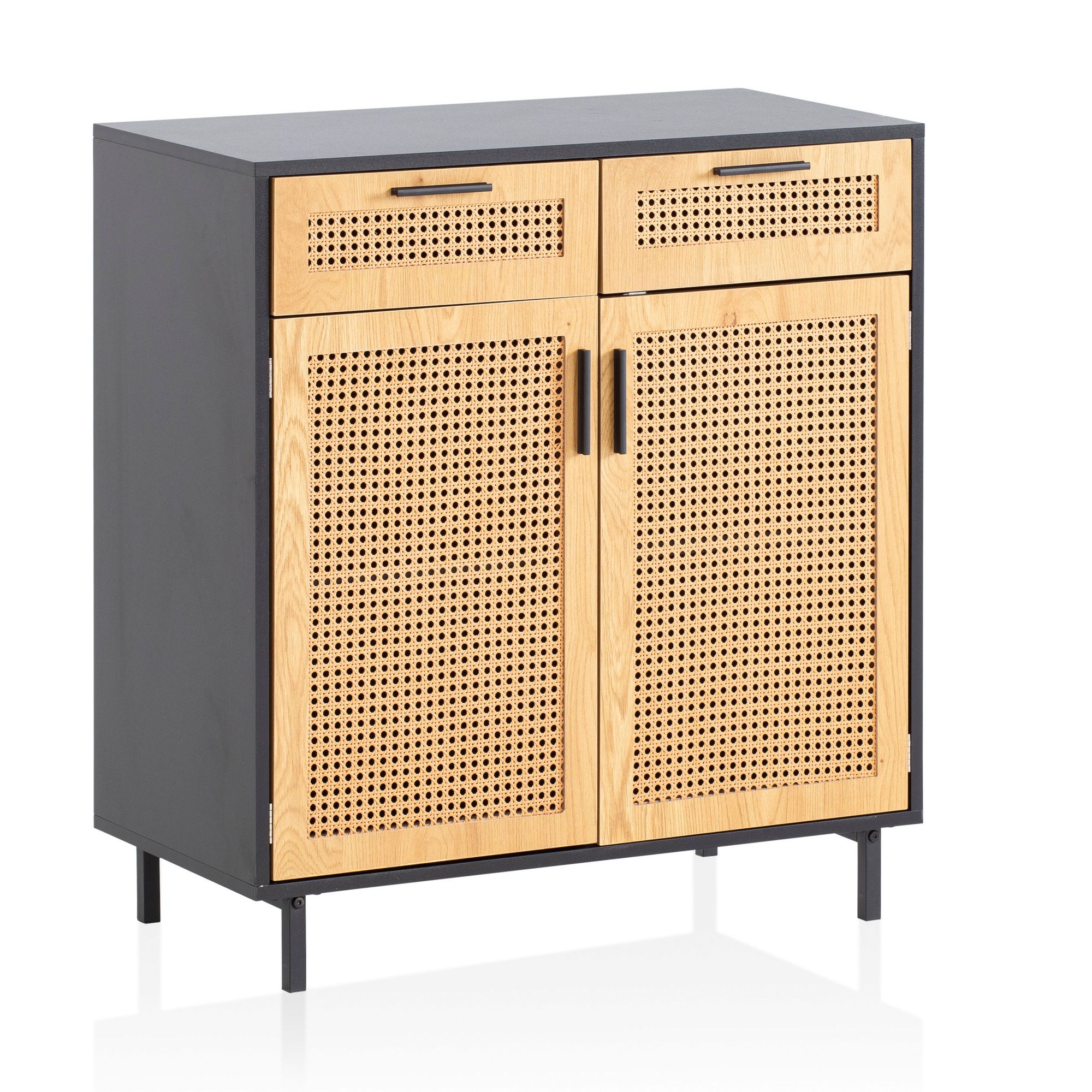 Nancy's Ribalonga Chest of Drawers - Dresser - Sideboard - Storage Cabinet - Black / Brown - Rattan - ± 80 x 40 x 85 cm