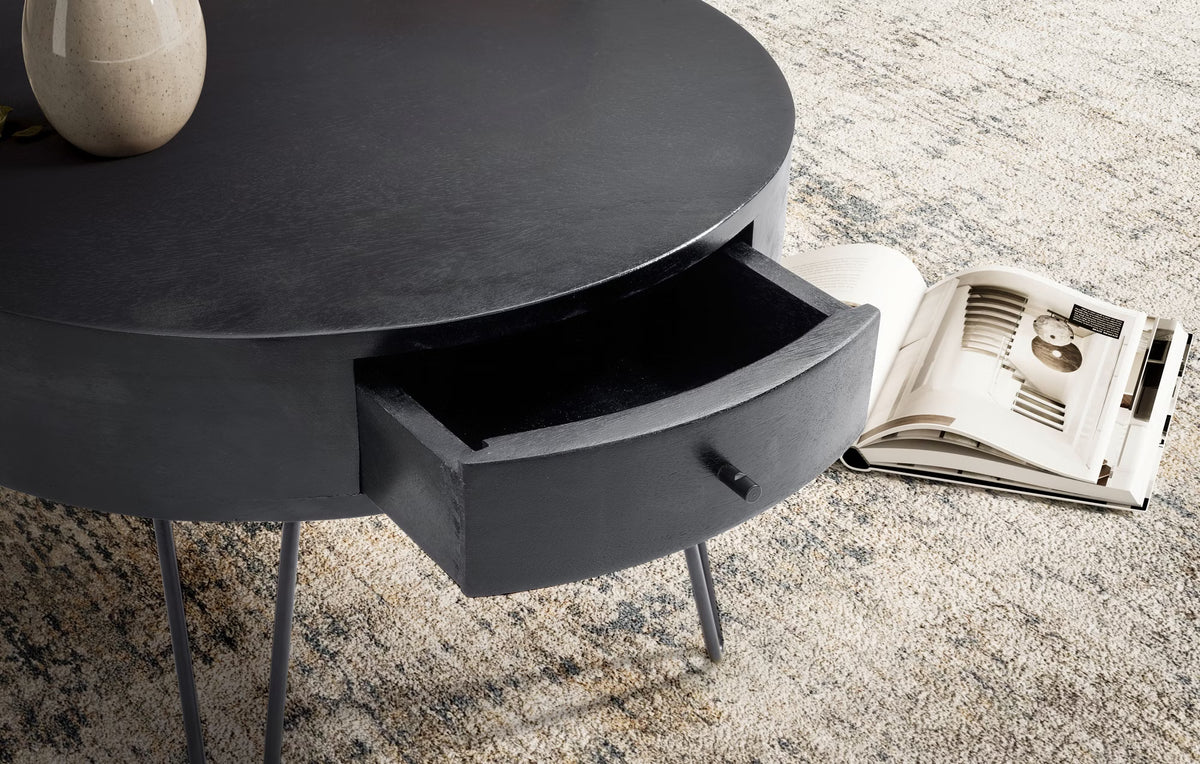 Nancy's Udine Salontafel - Koffietafel - Bijzettafel - Rond - Zwart - Massief Mangohout - ± 60 x 60 x 45 cm