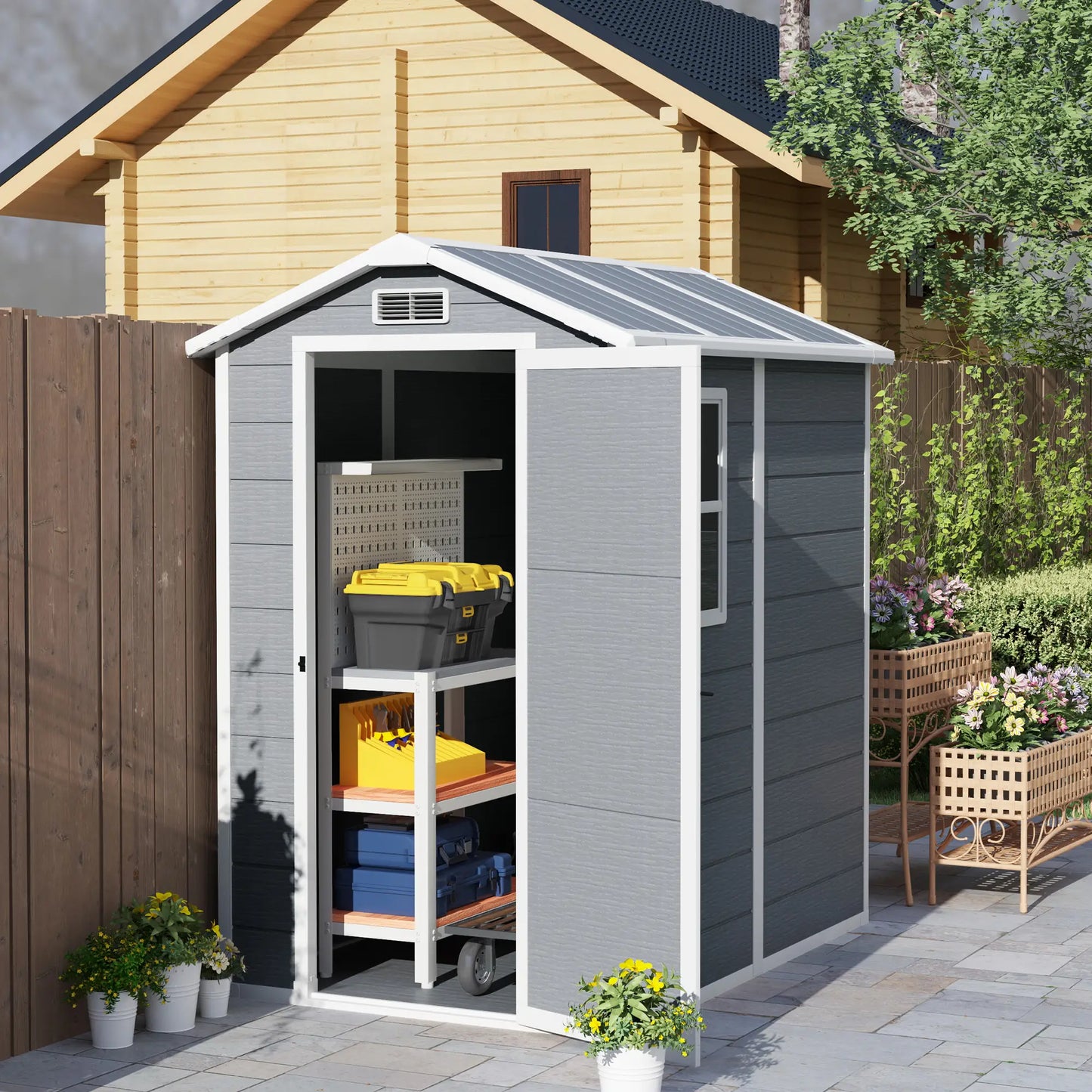 Nancy's Guastalla Opbergschuur - Tuinschuur - Gereedschapsschuur - Grijs - ± 130 x 185 x 200 cm