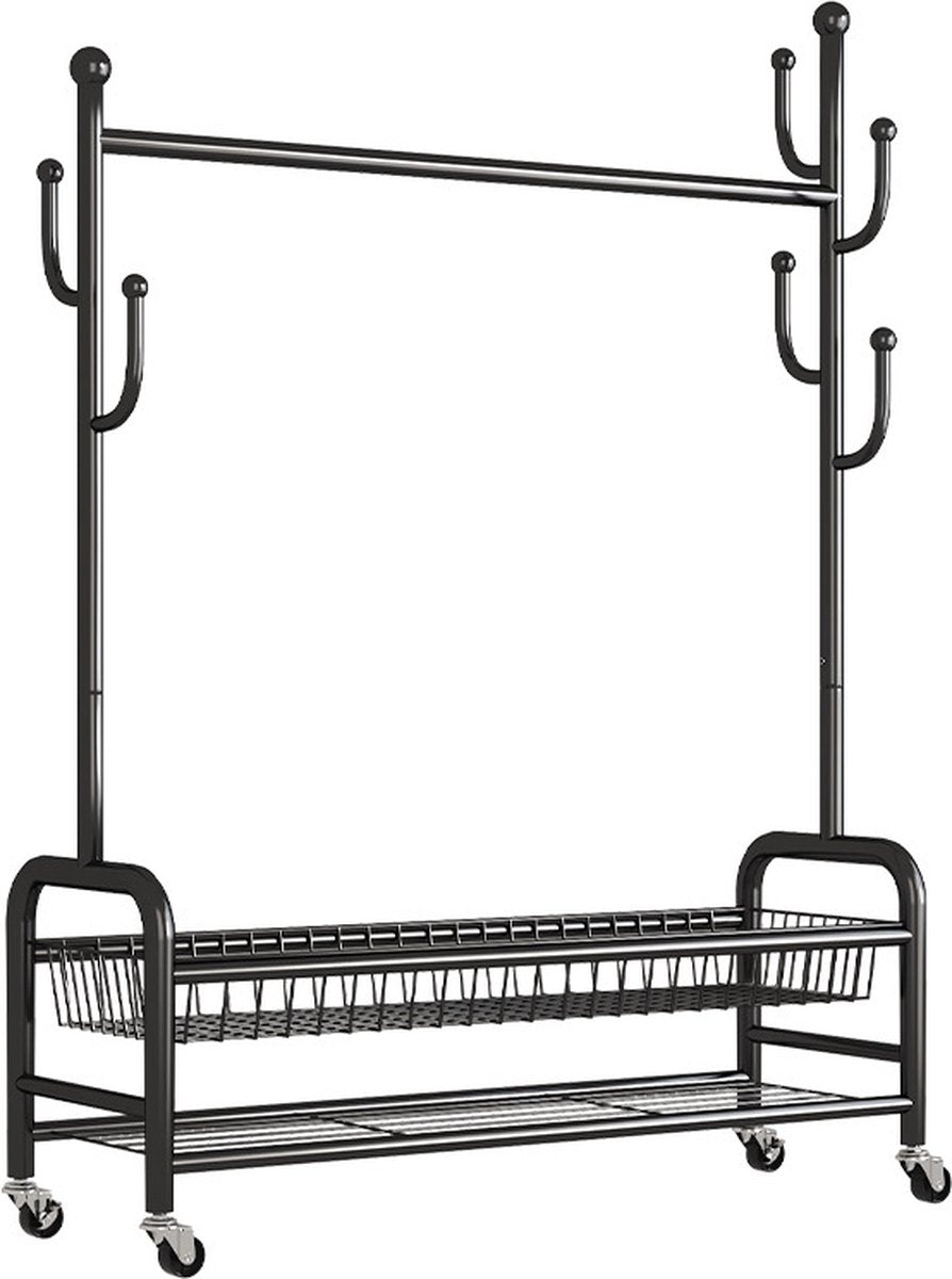 Eleganca Kledingrek - Kledingstang - Garderoberek - Met 6 Ophanghaken - Zwart - Staal - 120 x 35 x 172 cm