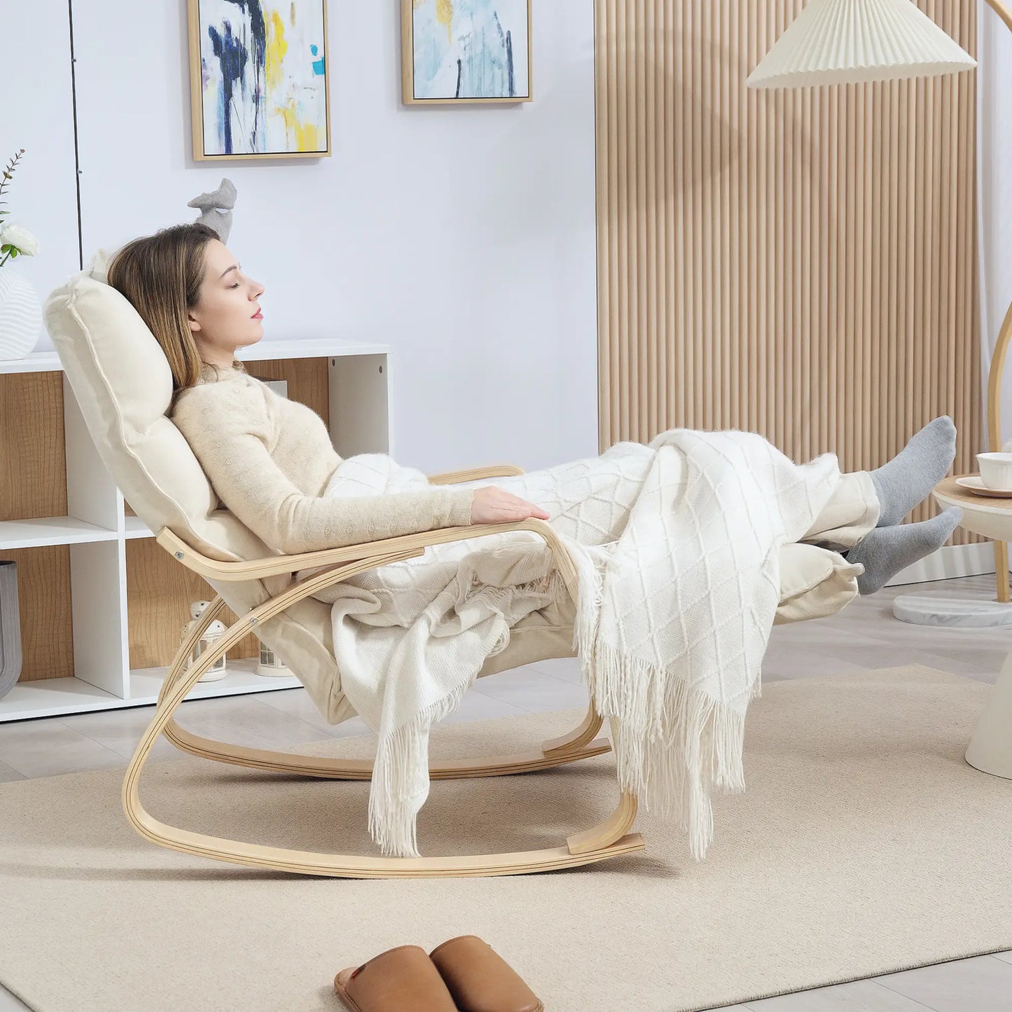 Nancy's Jesolo Schommelstoel - Relaxstoel - Loungestoel - Crèmewit - Linnen