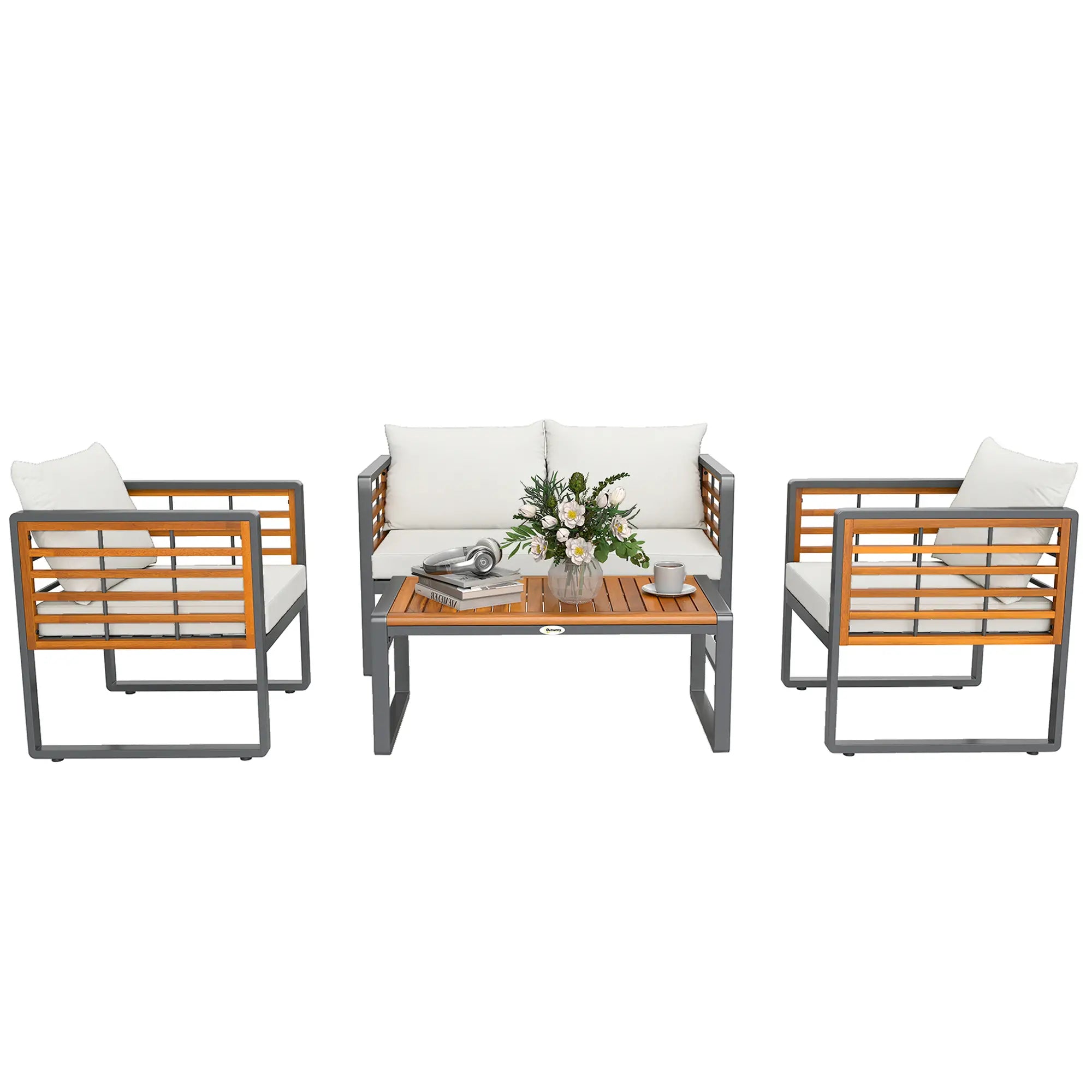 Nancy's Gavirate Loungeset - Tuinset - Tuinmeubelset - Beige / Grijs - Acaciahout