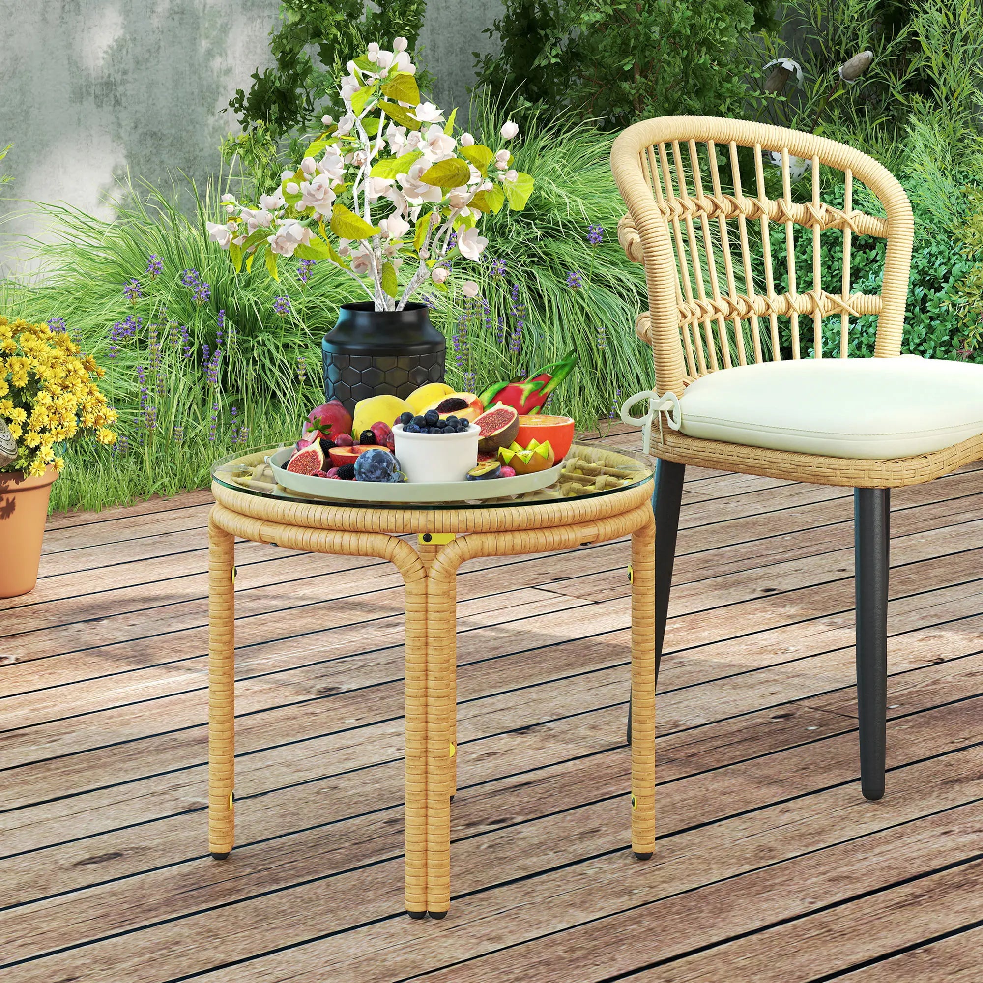 Nancy's Gerenzano Tuintafel - Balkontafel - Rotan - ± Ø 50 x 45 cm