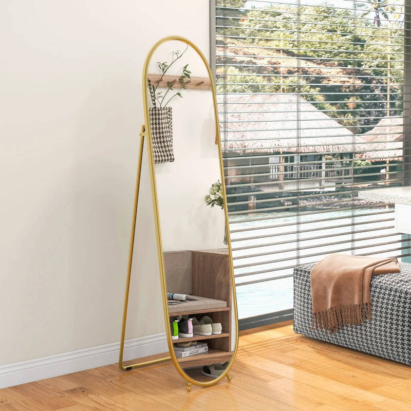 Miroir sur pied Nancy's Sandim - Miroir vestimentaire - Miroir mural - Ovale - Or - 40 x 160 cm