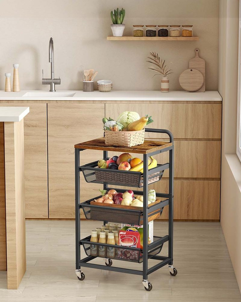Nancy's Olbia Keukentrolley - Serveerwagen - Keukenrek - Vintage Bruin / Zwart - ± 40 x 30 x 75 cm
