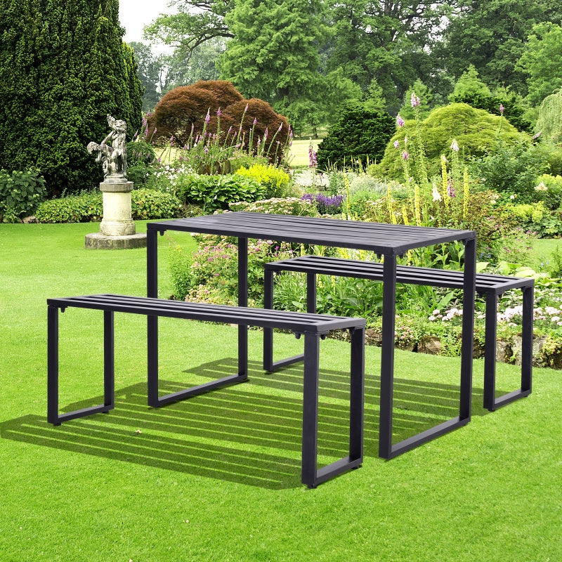 Nancy's Hermiston Tuinset - Partyset - Bierbanken - 3-Delig - Zithoek - Tafel - 2 Banken - Metaal - Zwart - 110 x 55 x 70 cm