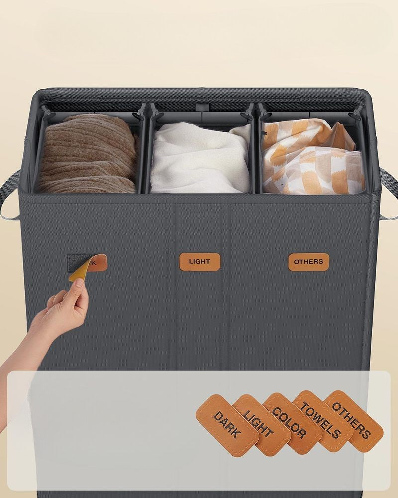 Nancy's Molinella Wasmand - Wasbox - Was sorteerder - 3 vakken - Donkergrijs - 160 Liter