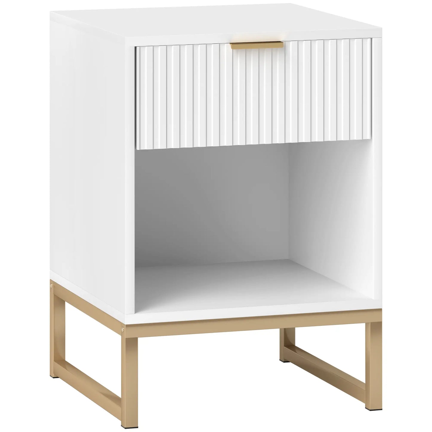 Nancy's Estombar Nachtkastje met Lade - Bijzettafeltje - Wit / Goud - ± 40 x 40 x 55 cm