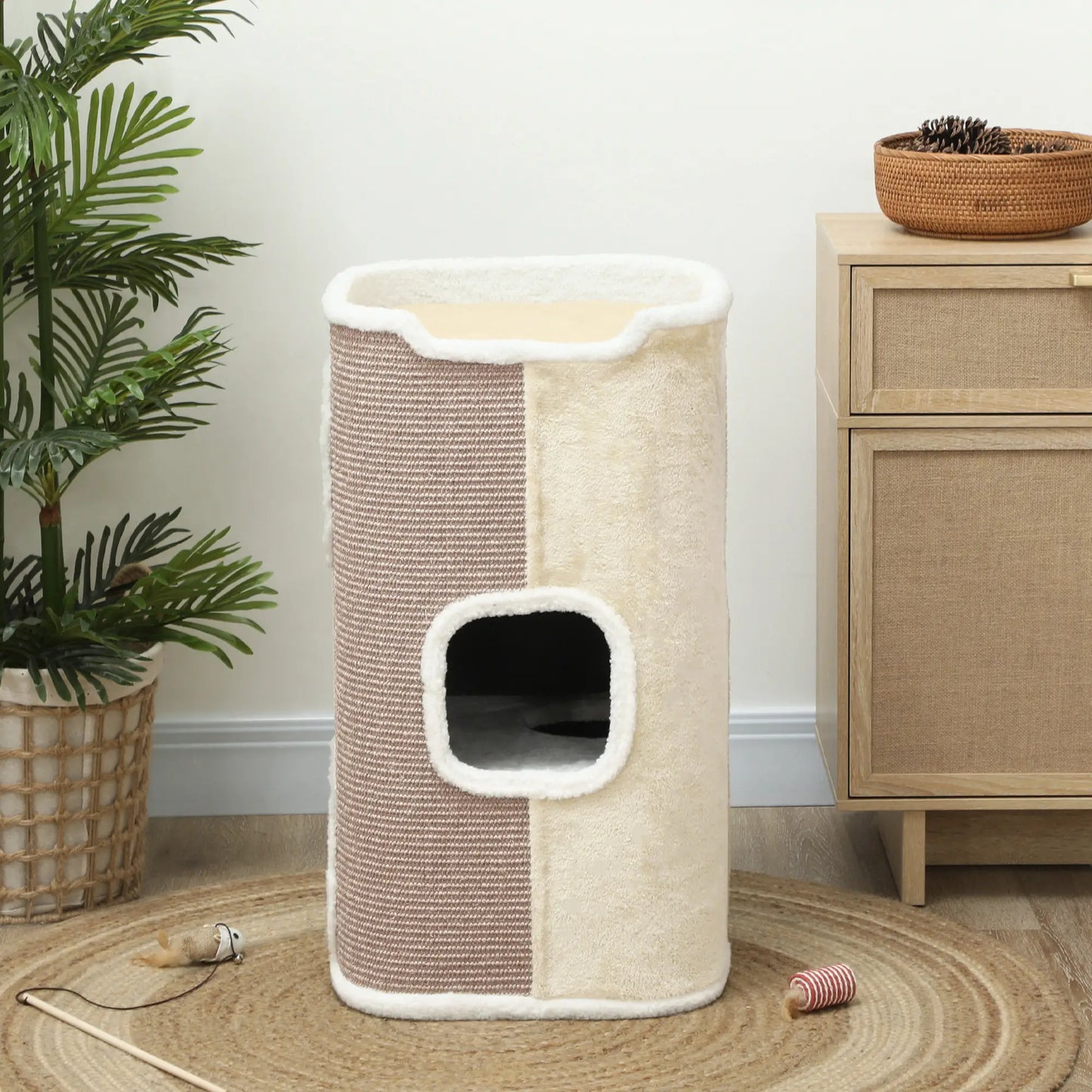 Nancy's Frascineto Kattenboom - Krabpaal - Kattengrot - Beige / Wit - ± 40 x 40 x 75 cm