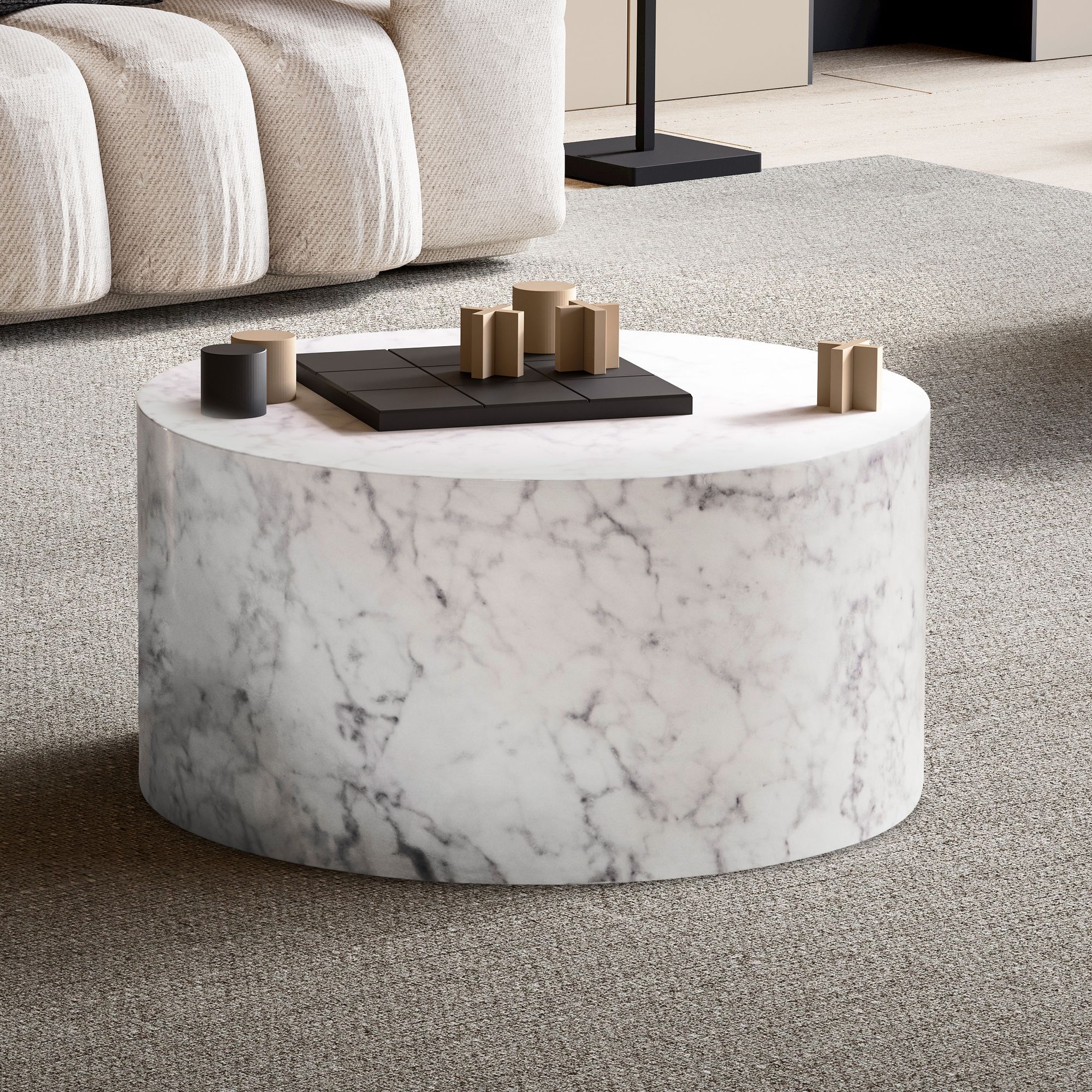 Table basse Nancy's Anhoes - Table basse - Ronde - Blanc - Aspect marbre - Ø 60 x 30 cm