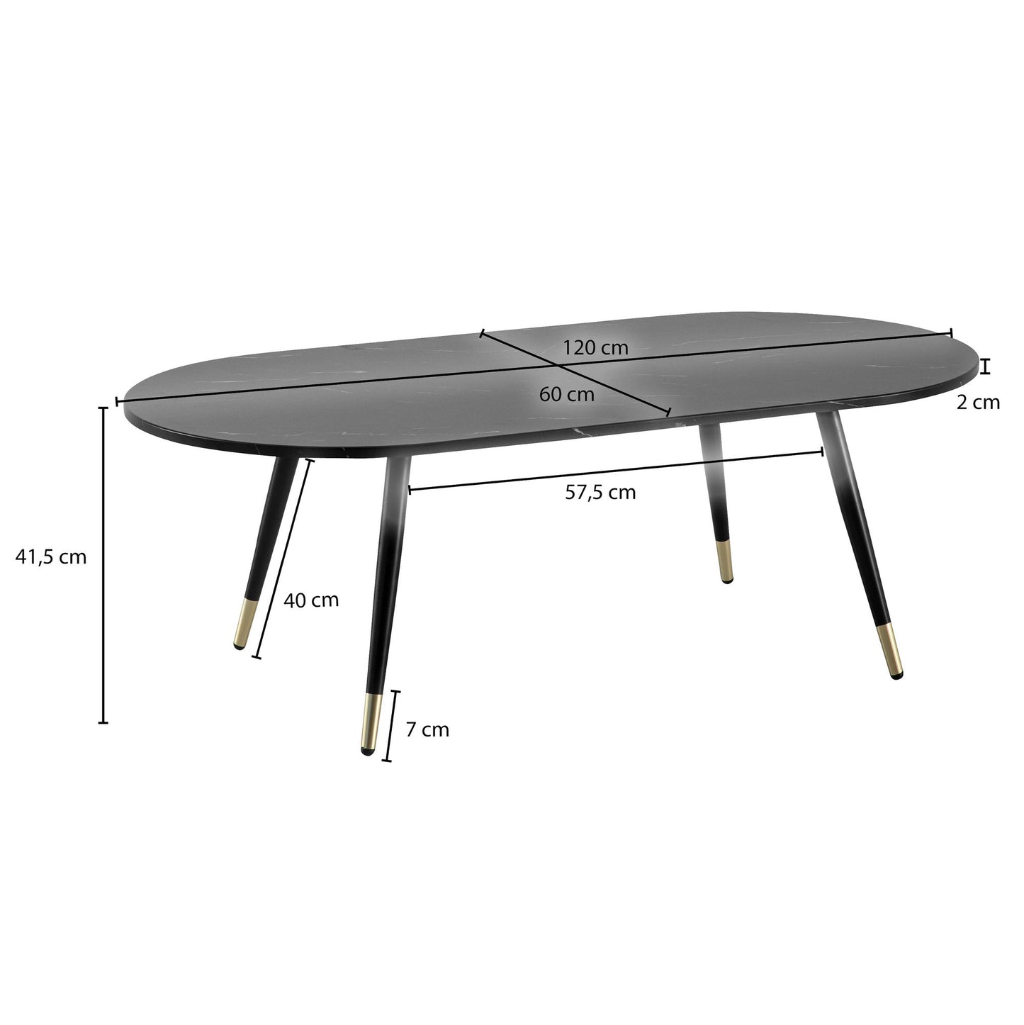 Nancy's Sendim Salontafel - Koffietafel - Zwart Marmerlook / Goud - ± 120 x 60 x 40 cm