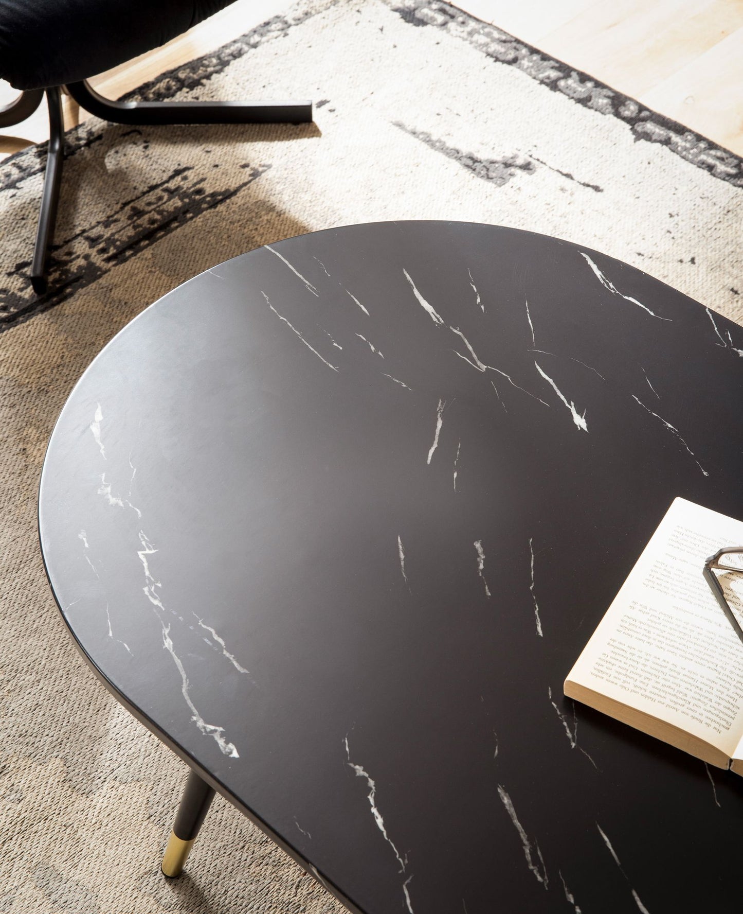 Nancy's Sendim Salontafel - Koffietafel - Zwart Marmerlook / Goud - ± 120 x 60 x 40 cm