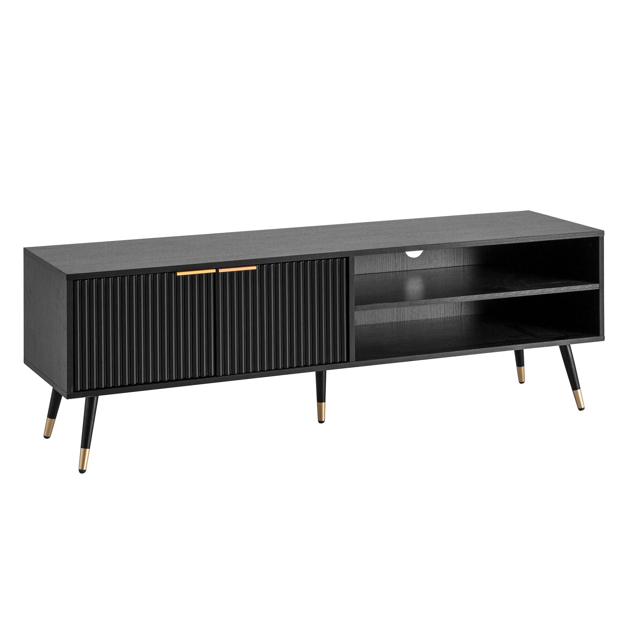 Meuble TV Nancy's Sanfins - Meuble TV - Lowboard - Noir / Or - Aspect chêne / Acier - ± 150 x 40 x 50 cm