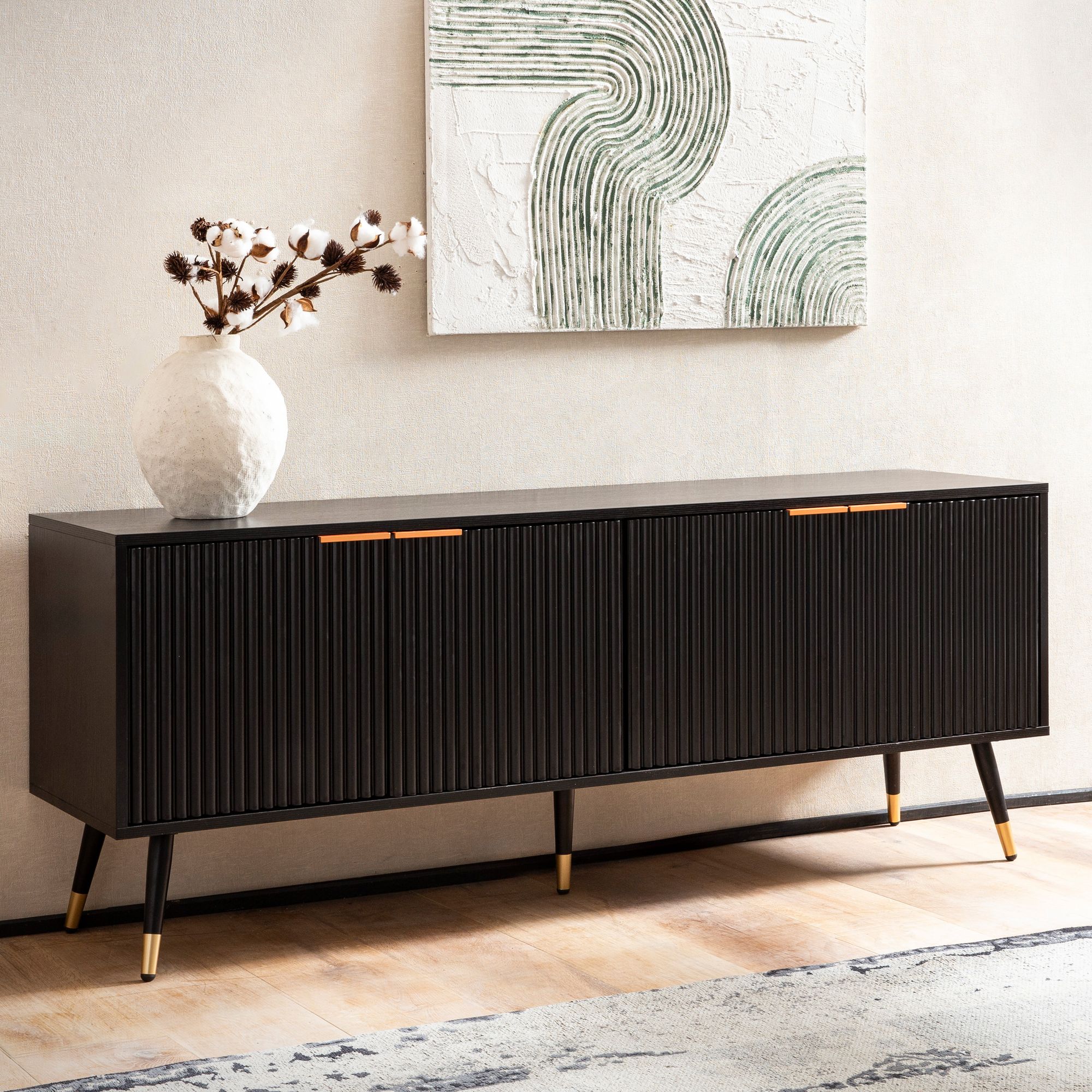Nancy's Mamede TV Cabinet - TV Furniture - Lowboard - Black - Oak look - ± 150 x 40 x 60 cm