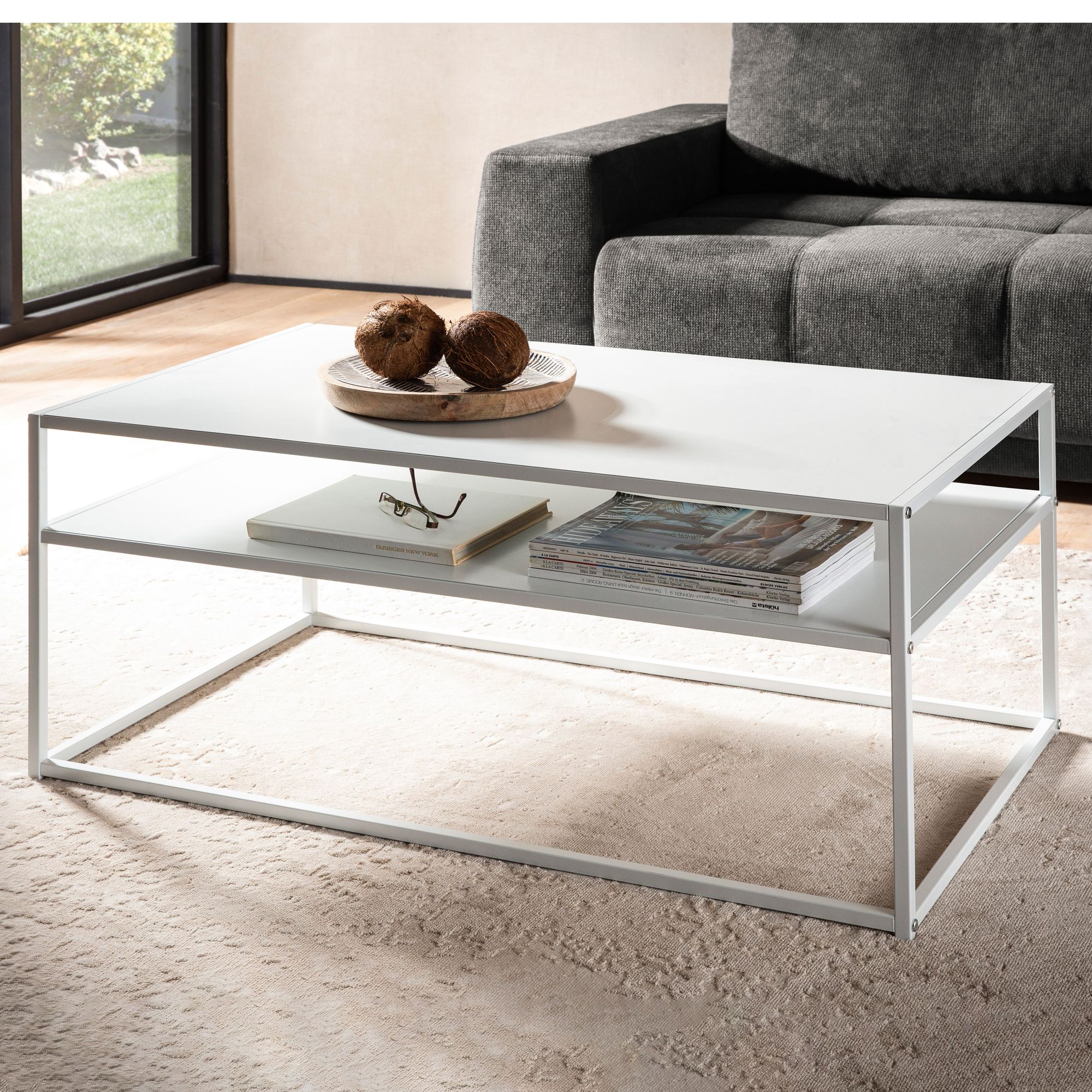 Nancy's Saldonha Coffee Table - Coffee Table - White - Lacquered Steel - 100 x 60 x 45 cm