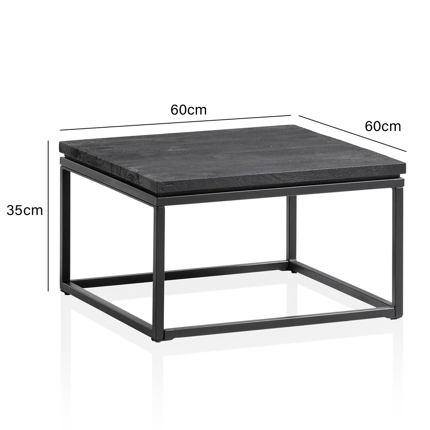 Nancy's Ruivos Salontafel - Koffietafel - Zwart - Mangohout / Staal - 60 x 60 x 35 cm