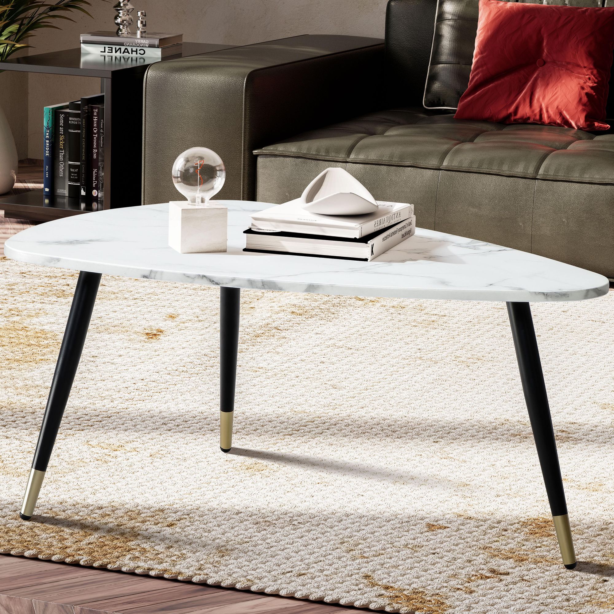 Nancy's Bordeira Coffee Table - Coffee Table - White Marble Look - Black / Gold - ± 90 x 40 x 60 cm