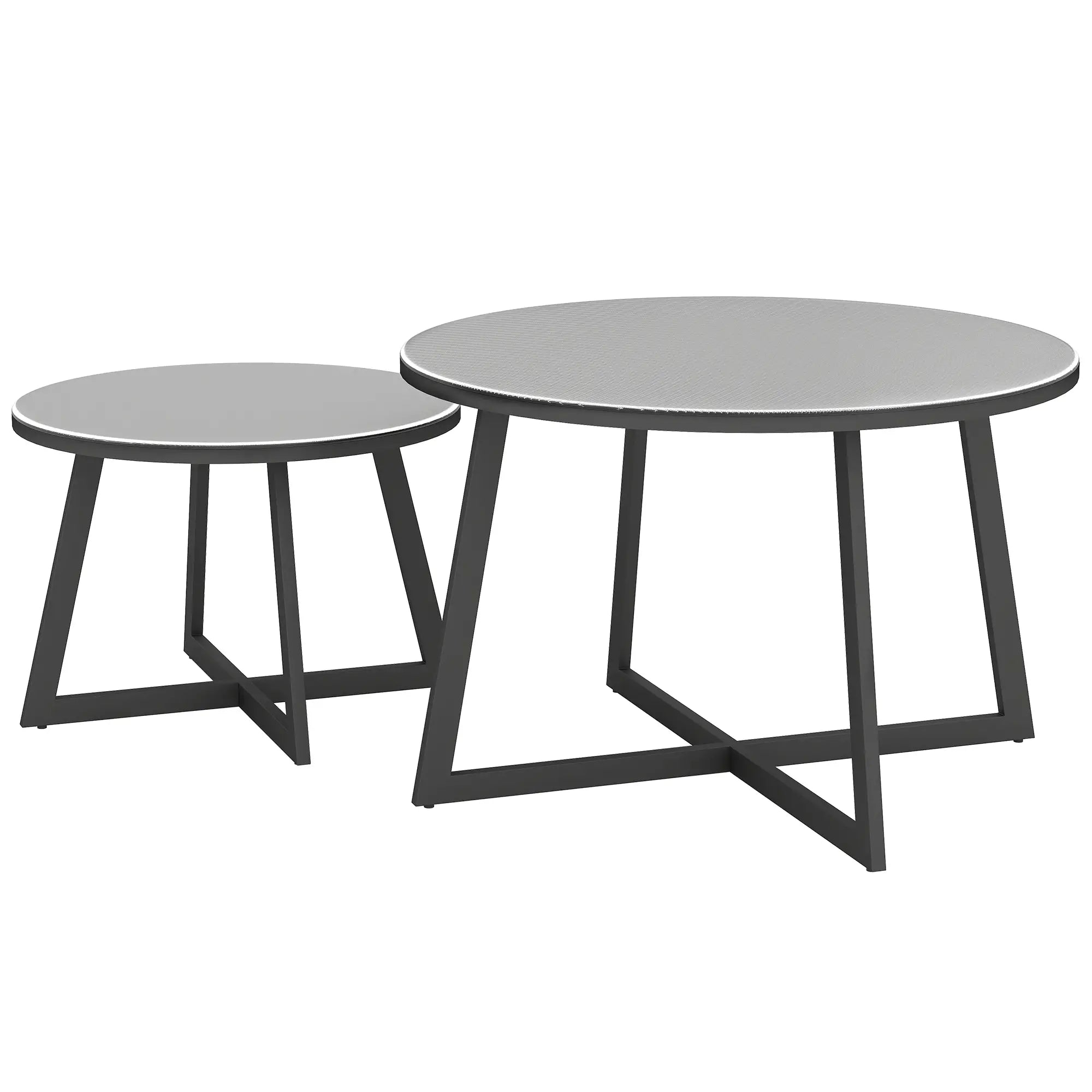 Nancy's Garessio Balkontafels - Bijzettafels voor Buiten - Set van 2 - Zwart / Grijs - Staal / Glas