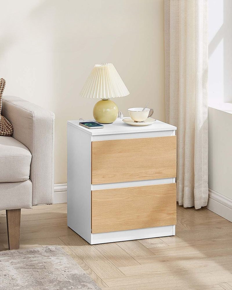 Nancy's Minerbe Nachtkastjes - Set van 2 - Ladekastjes - Oplaadstation - Beige / Wit - ± 40 x 35 x 50 cm