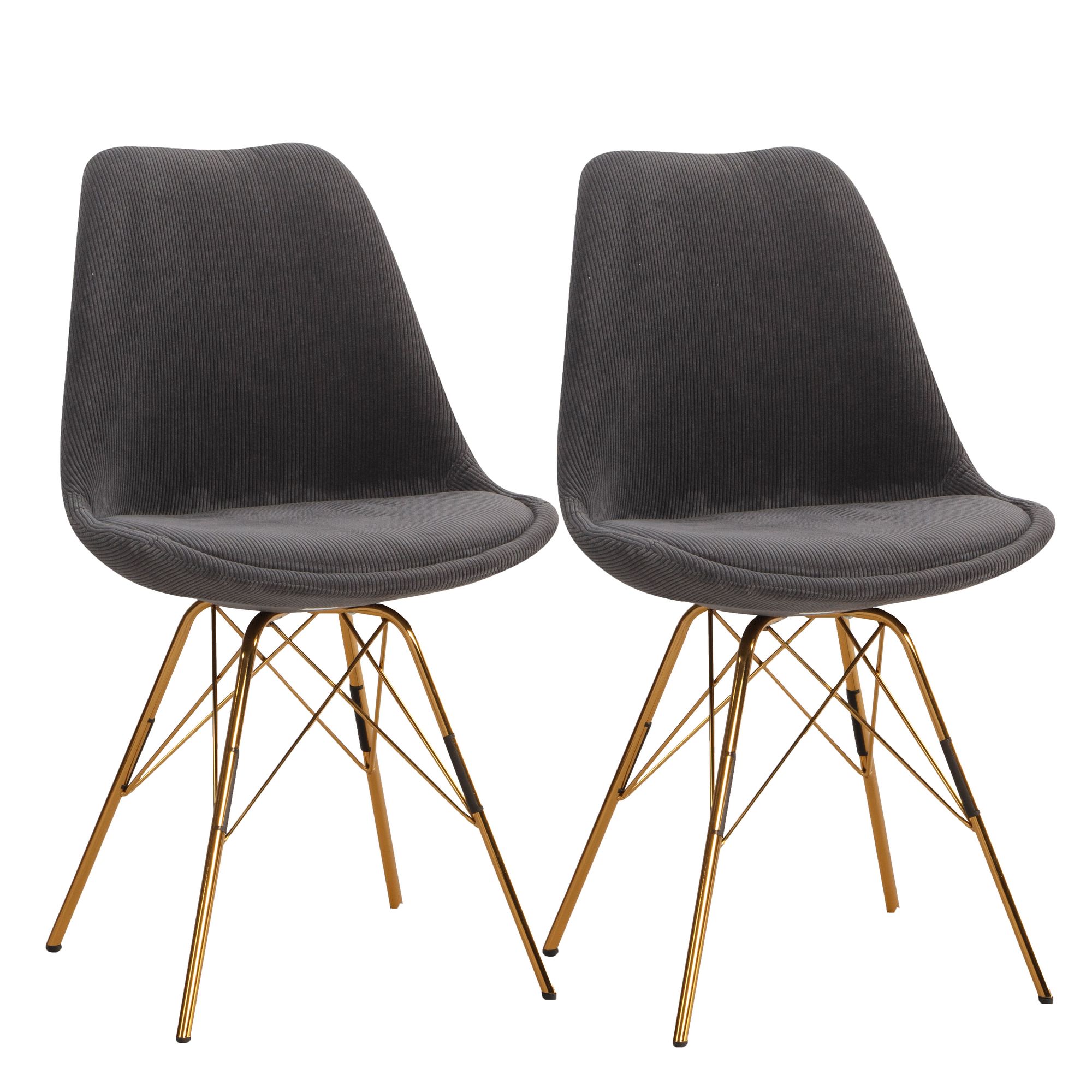 Nancy's Vizela Dining room chairs - Set of 2 - Anthracite / Gold - Rib fabric