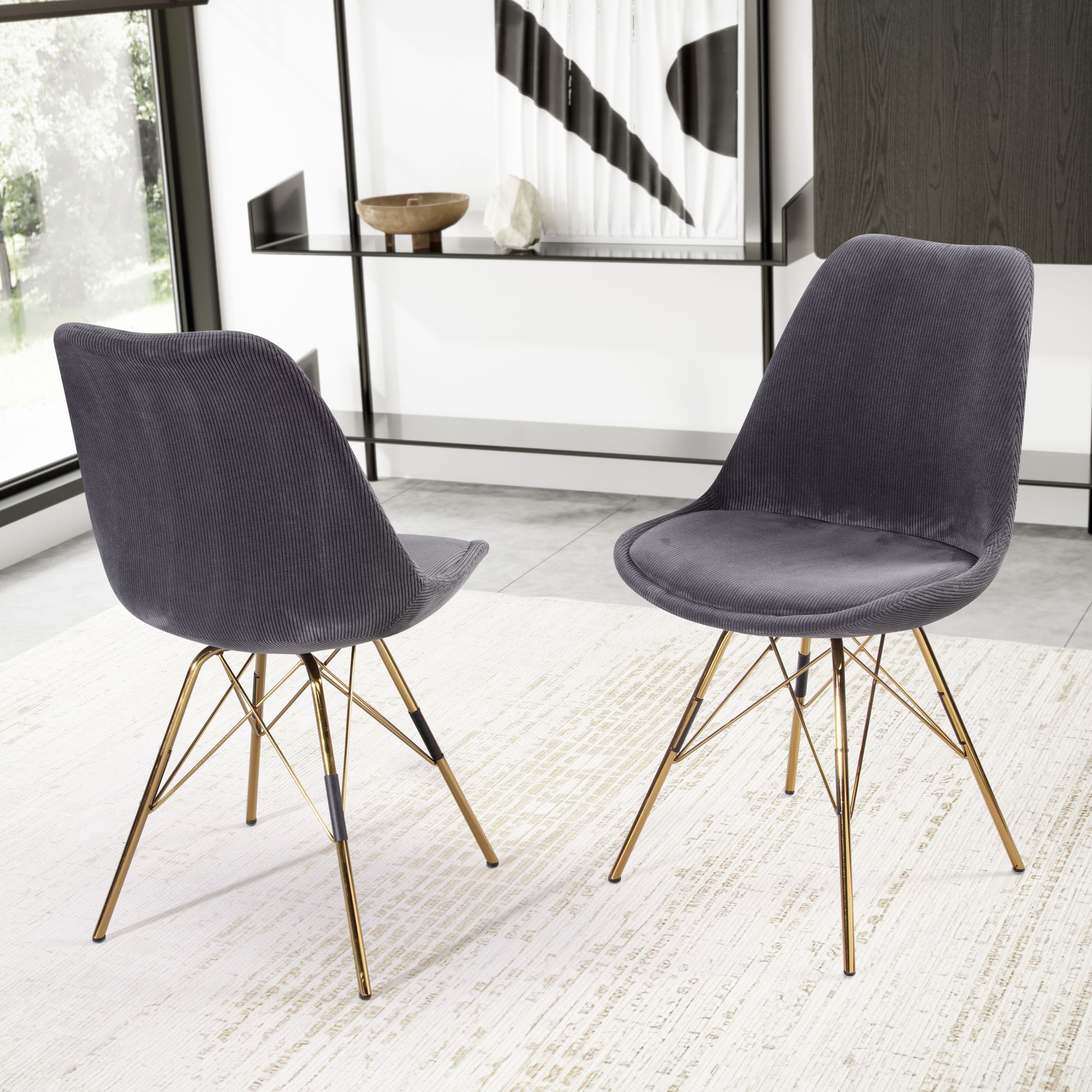Nancy's Vizela Dining room chairs - Set of 2 - Anthracite / Gold - Rib fabric