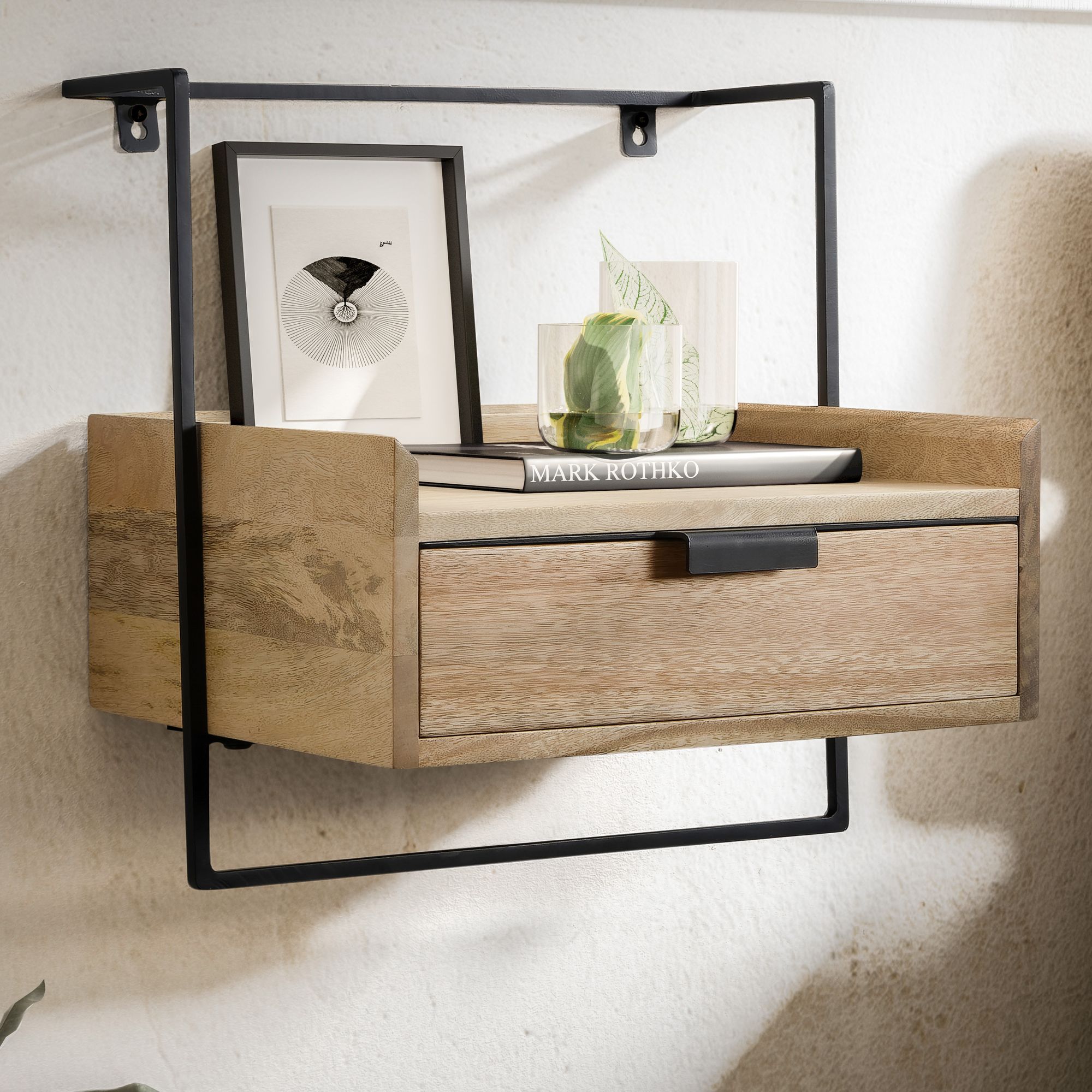 Nancy's Bovolenta Bedside Table - Floating Drawer - Walnut / Black - ± 40 x 10 x 30 cm