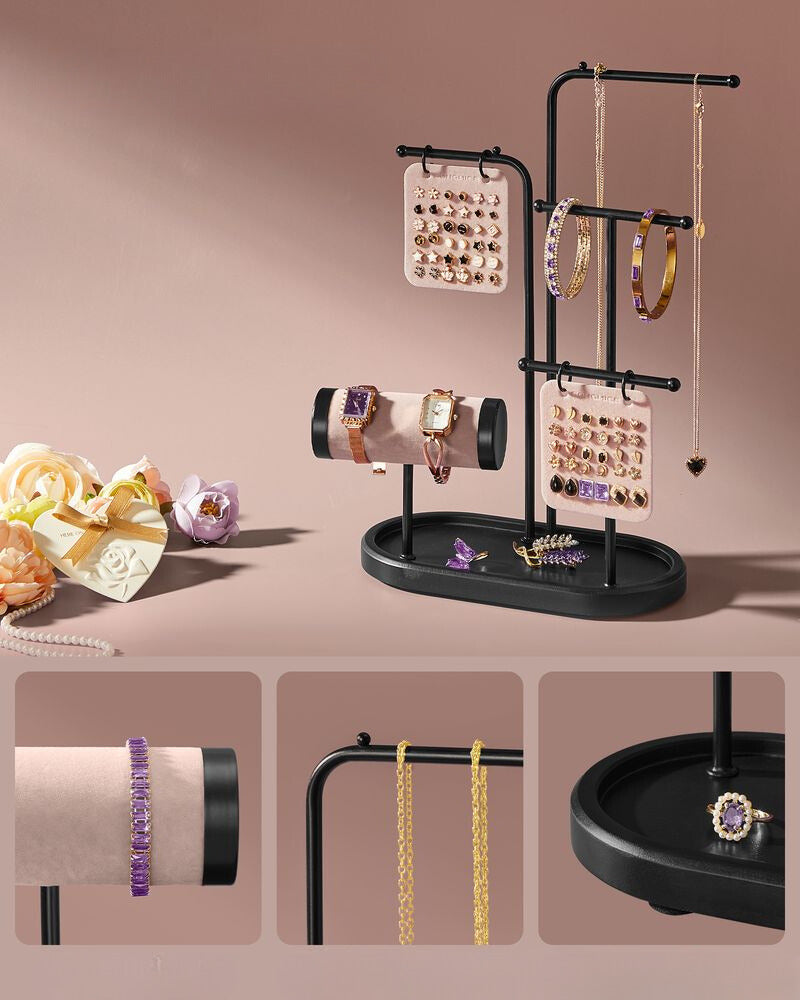 Nancy's Coutada Sieradenhouder - Sieraden rek - Sieradenstandaard - Zwart - Staal / Fluweel - Nancy Homestore