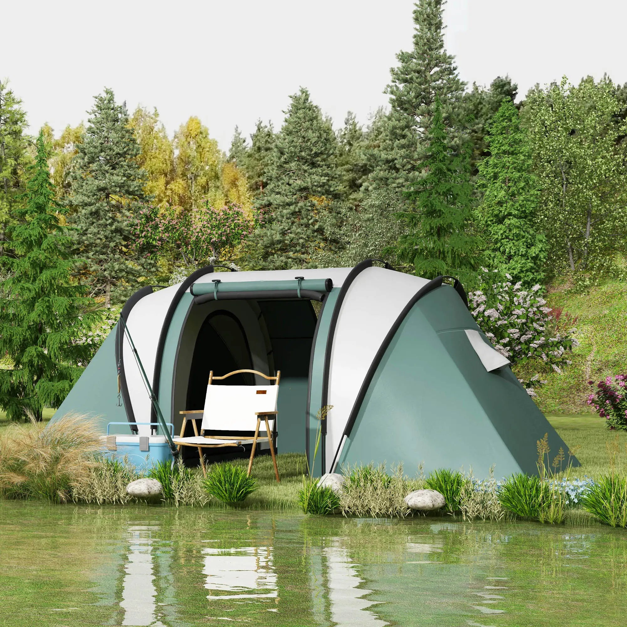 Nancy's Garlenda Kampeertent - Campingtent - 2-Slaapkamer Woontent - Waterdicht - Groen- 450 x 220 x 180 cm