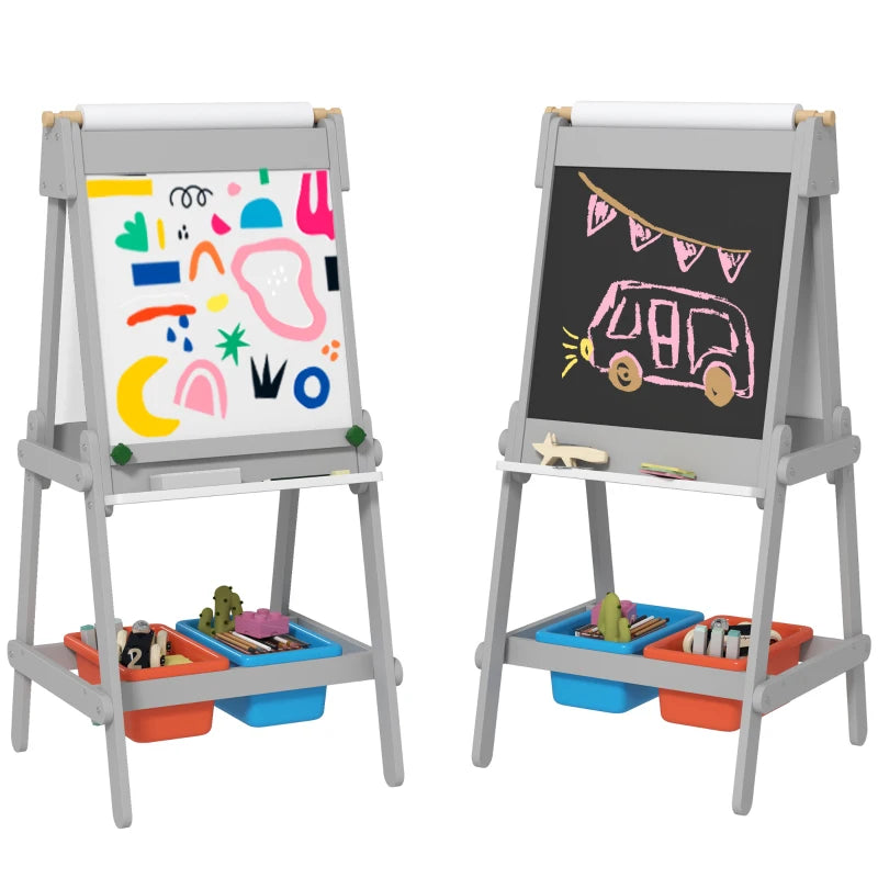 Nancy's Faron Krijtbord voor Kinderen - Whiteboard - Kleurbord voor Kinderen - 3-in-1 Ontwerp - Grijs