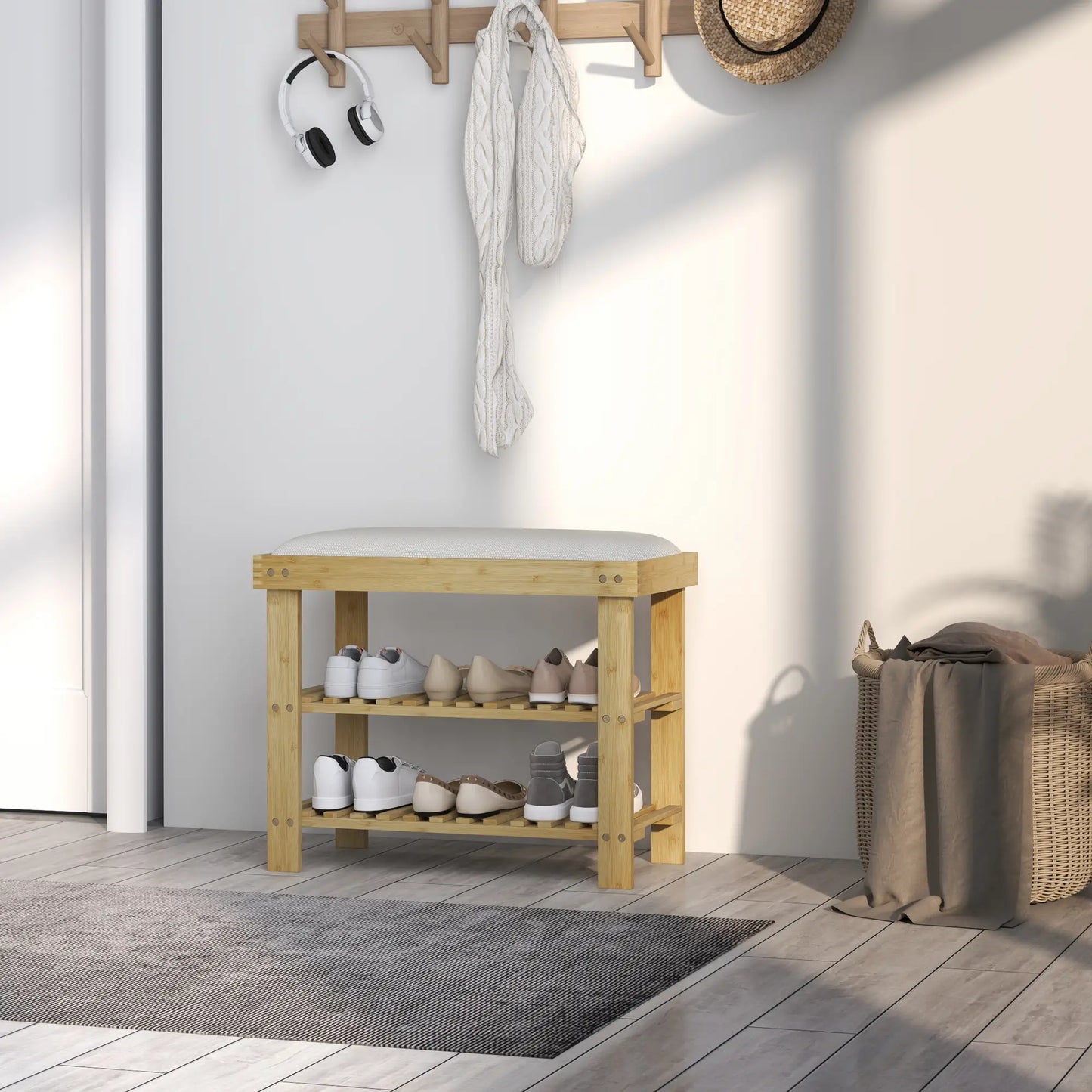 Nancy's Gorreto Schoenenbank - Schoenenrek - Bamboe - ± 60 x 30 x 50 cm