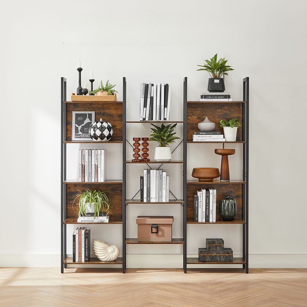Nancy's Mossley Boekenkast met 14 planken - Opbergkast - Industrieel - Zwart - Bruin - 158 x 24 x 166 cm