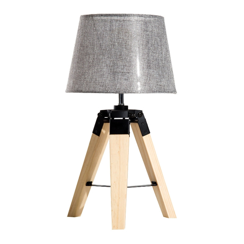 Lampe de table Nancy's Lakeville - Lumineuse - Éclairage de table - Trépied - E27 - Lin - Pin - Gris - Trépied - 40W - 24 x 24 x 45 cm