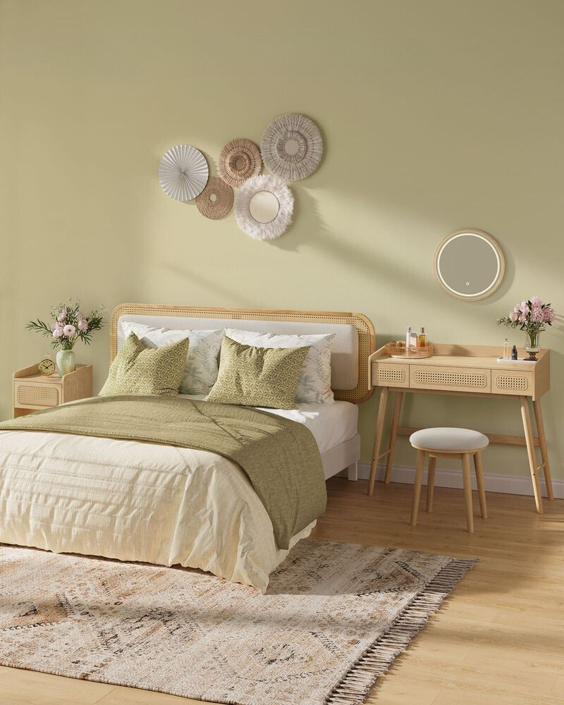 Nancy's Casais Make-up Krukje - Hocker - Kruk - Crème Wit / Eiken Beige - Ø 37 x 43 cm