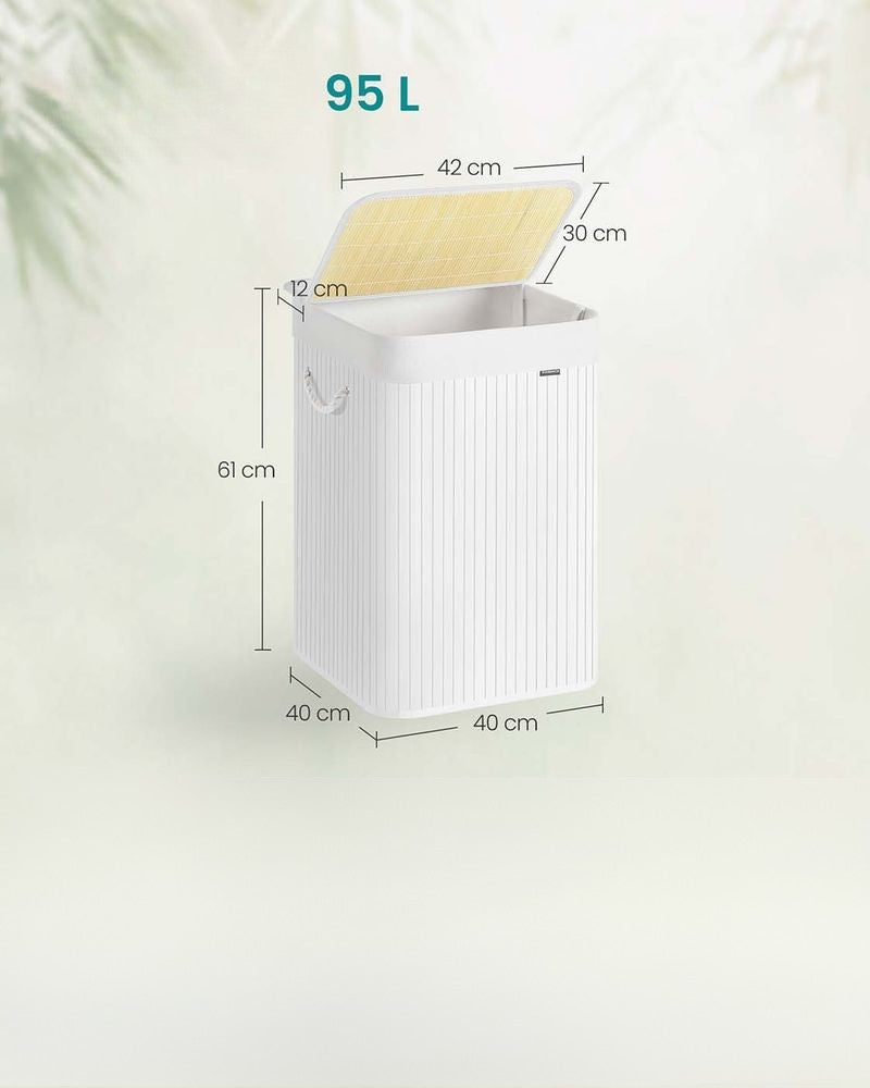 Nancy's Micigliano Wasmand - Wasbox - Uitneembare Waszak - Wit - Bamboe - 95 Liter
