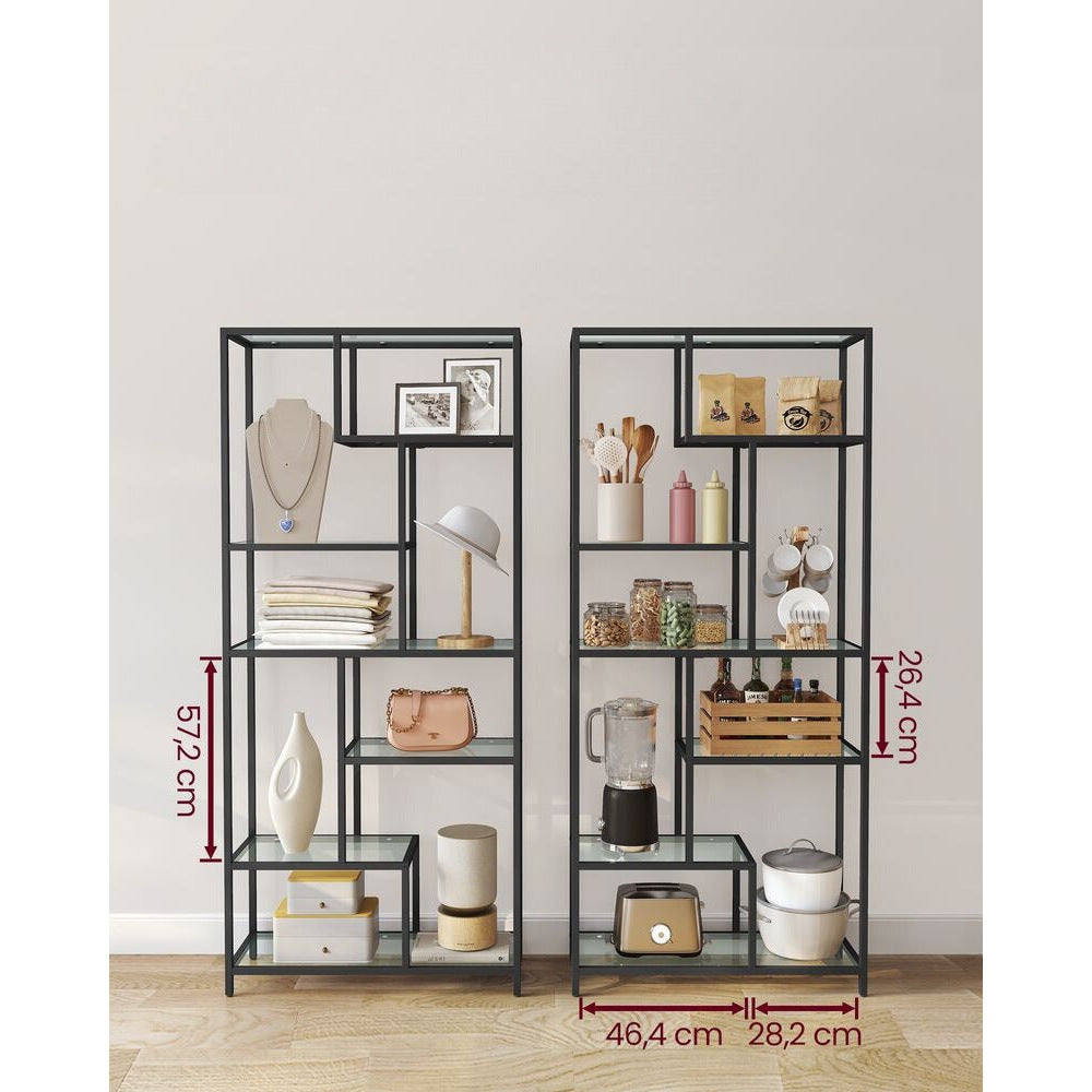 Nancy's Lara Boekenkast Zwart Transparant - Wandkast - Opbergkast - Staande kast - 80 x 30 x 180 cm