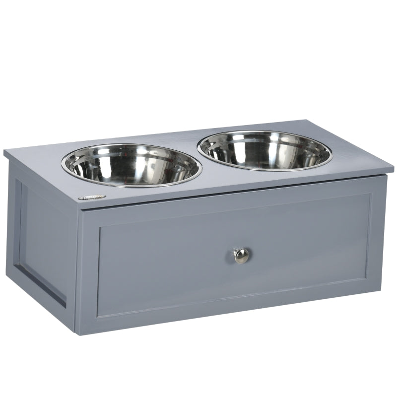 Station d'alimentation Nancy's Paradise, 2 gamelles de 2 litres chacune, en acier inoxydable, avec tiroir, pour chiens de taille moyenne, gris, 60 x 30 x 24 cm