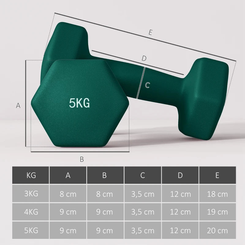Nancy's Belide Dumbbells - Gewichten Set - Halterset met Halterrek - Set van 6 Halters - 2x3kg - 2x4kg - 2x5kg