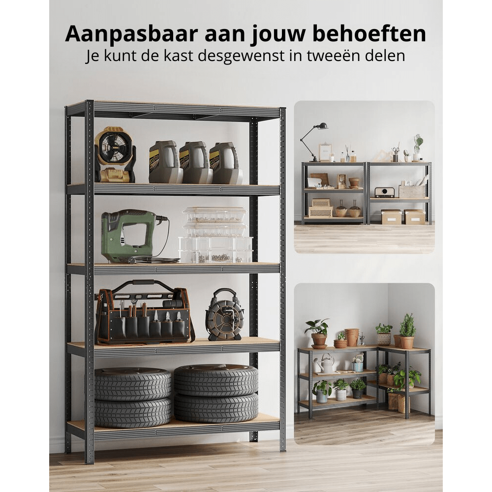 Nancy's Brescia Stellingkast Extra Diep - Opbergkast - Stellingrek - Grijs - Staal - 120 x 60 x 200 cm