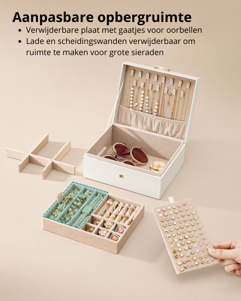 Nancy's Picciano Sieradendoos - Sieraden Kistje - Crèmewit - Fluweel - ± 20 x 17 x 10 cm