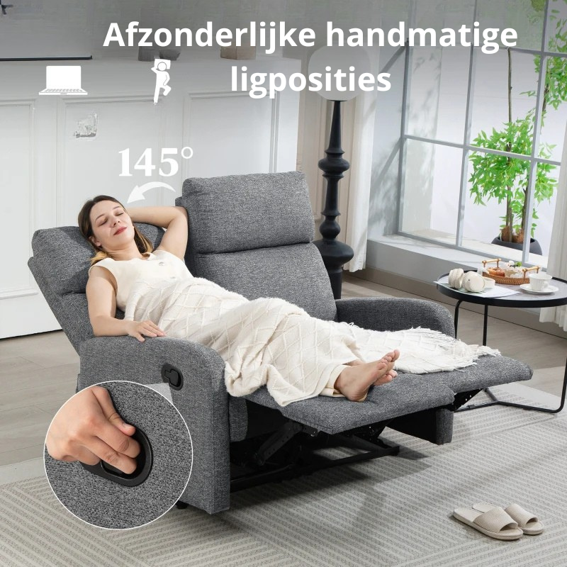 Nancy's Marciana 2-Zitsbank - Zitbank - Relaxfauteuil - Grijs - Stof - ± 115 x 90 x 100 cm